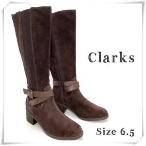 Clarks Nevella March Suede Classic Knees High Riding Boot Brown Size 6.5 New